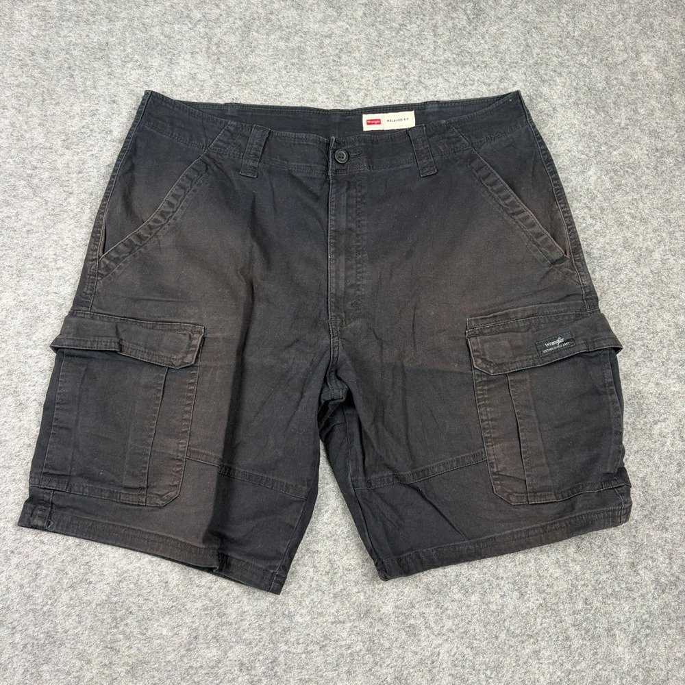 Wrangler Cargo Shorts Mens 36 Black Relaxed Fit Outdoors Workwear Five Pocket